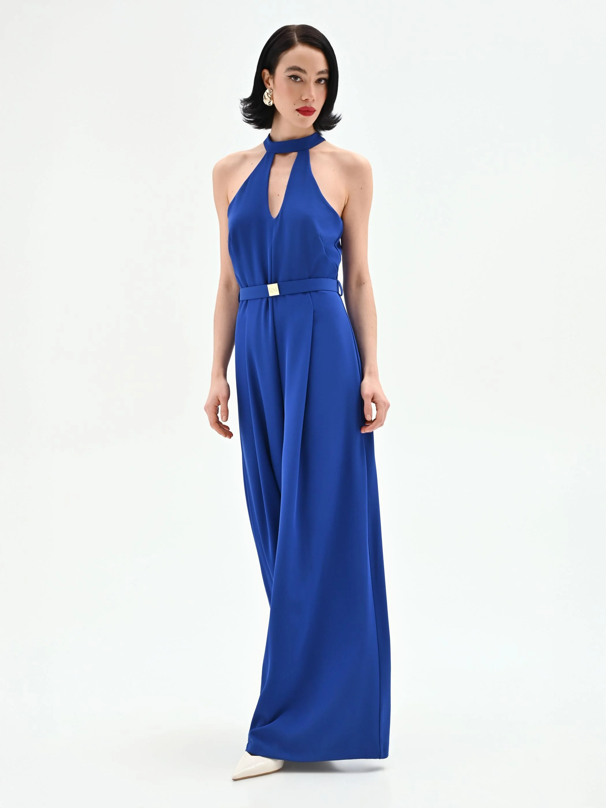 Tuta elegante blu Cina con pantalone a palazzo - Image 4