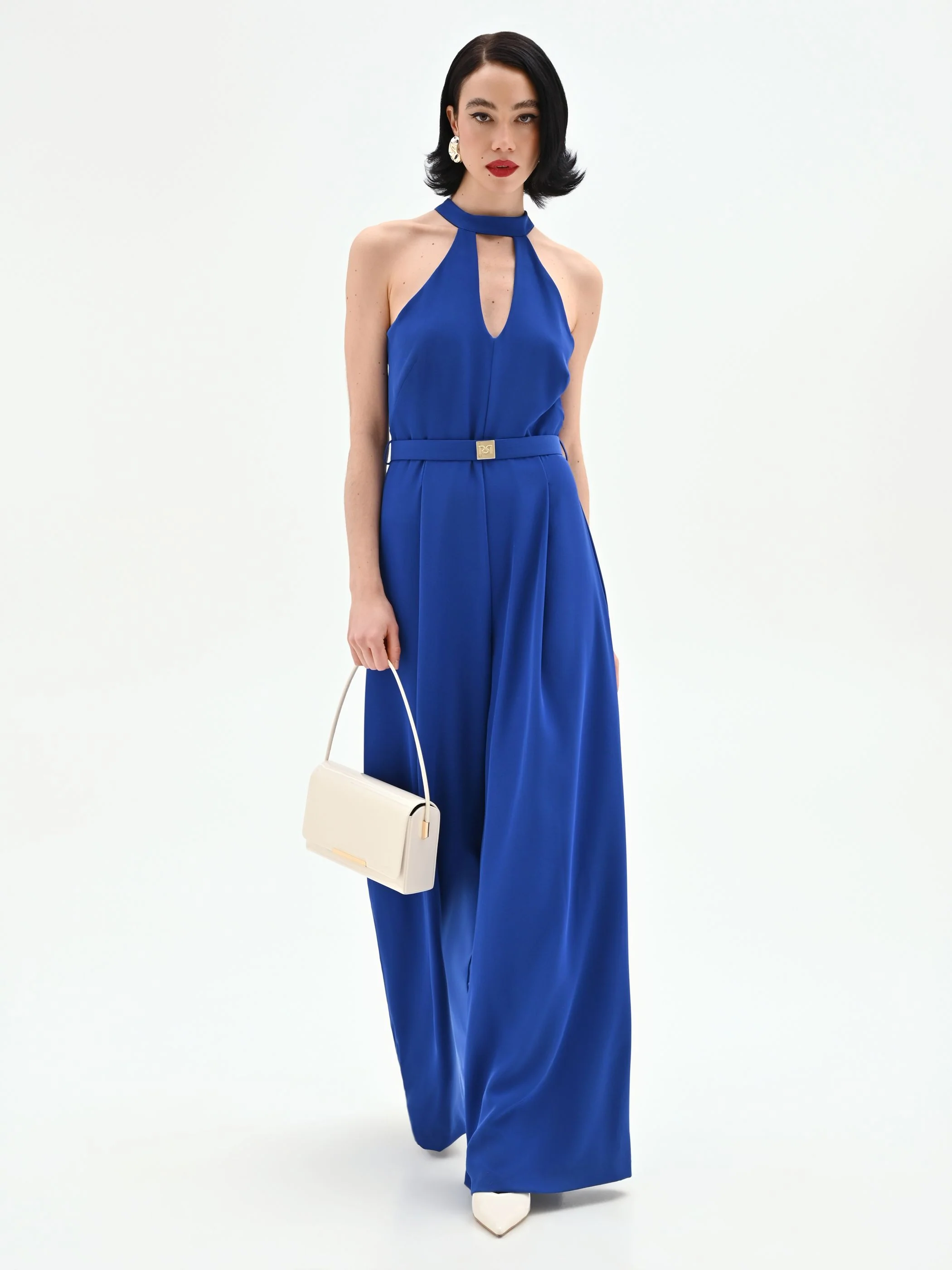 Tuta elegante blu Cina con pantalone a palazzo - Image 5