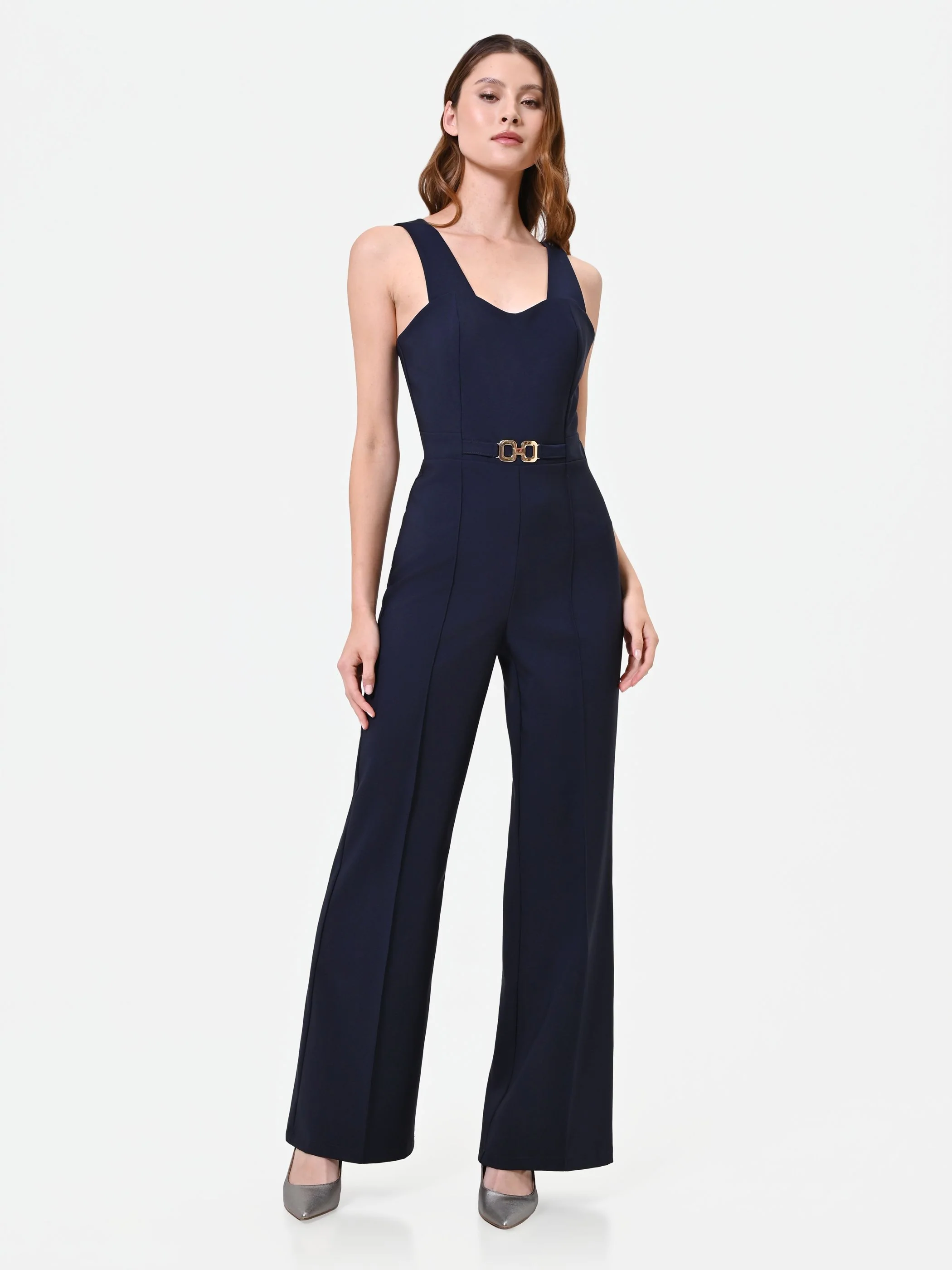 Tuta elegante blu navy con pantalone a gamba ampia - Image 4