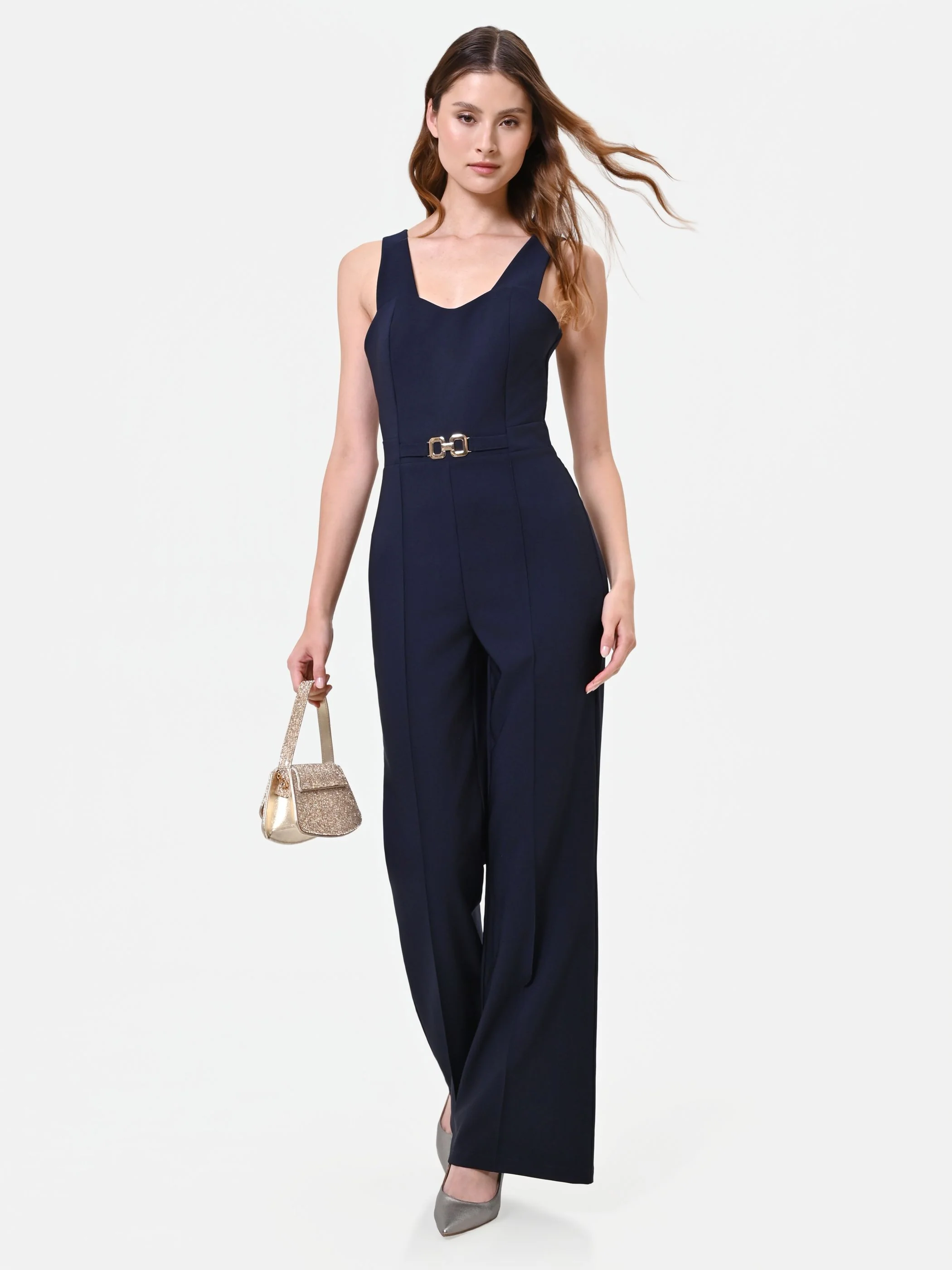 Tuta elegante blu navy con pantalone a gamba ampia - Image 5