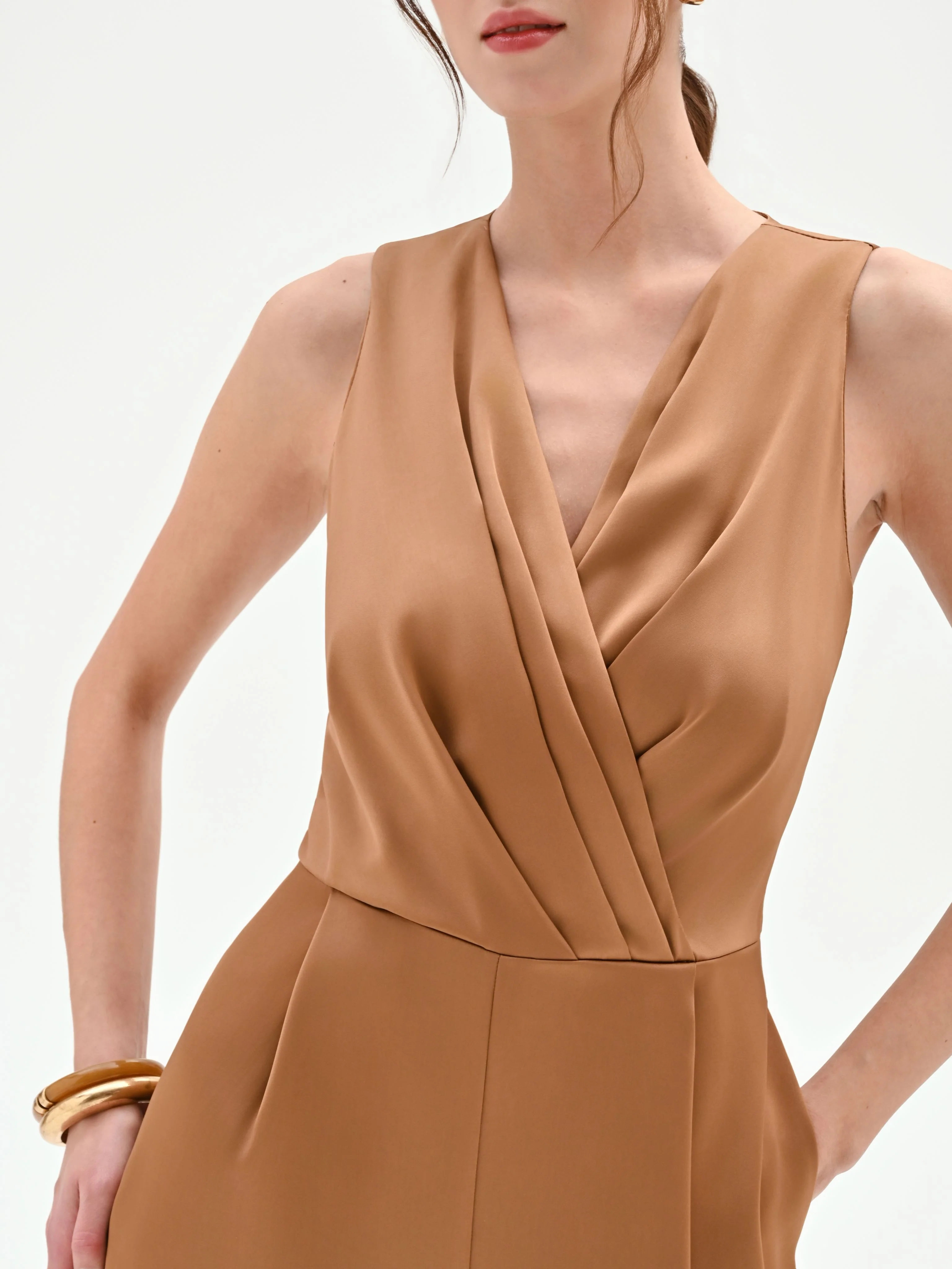 Tuta intera marrone bronzo con pantalone a palazzo - Image 4