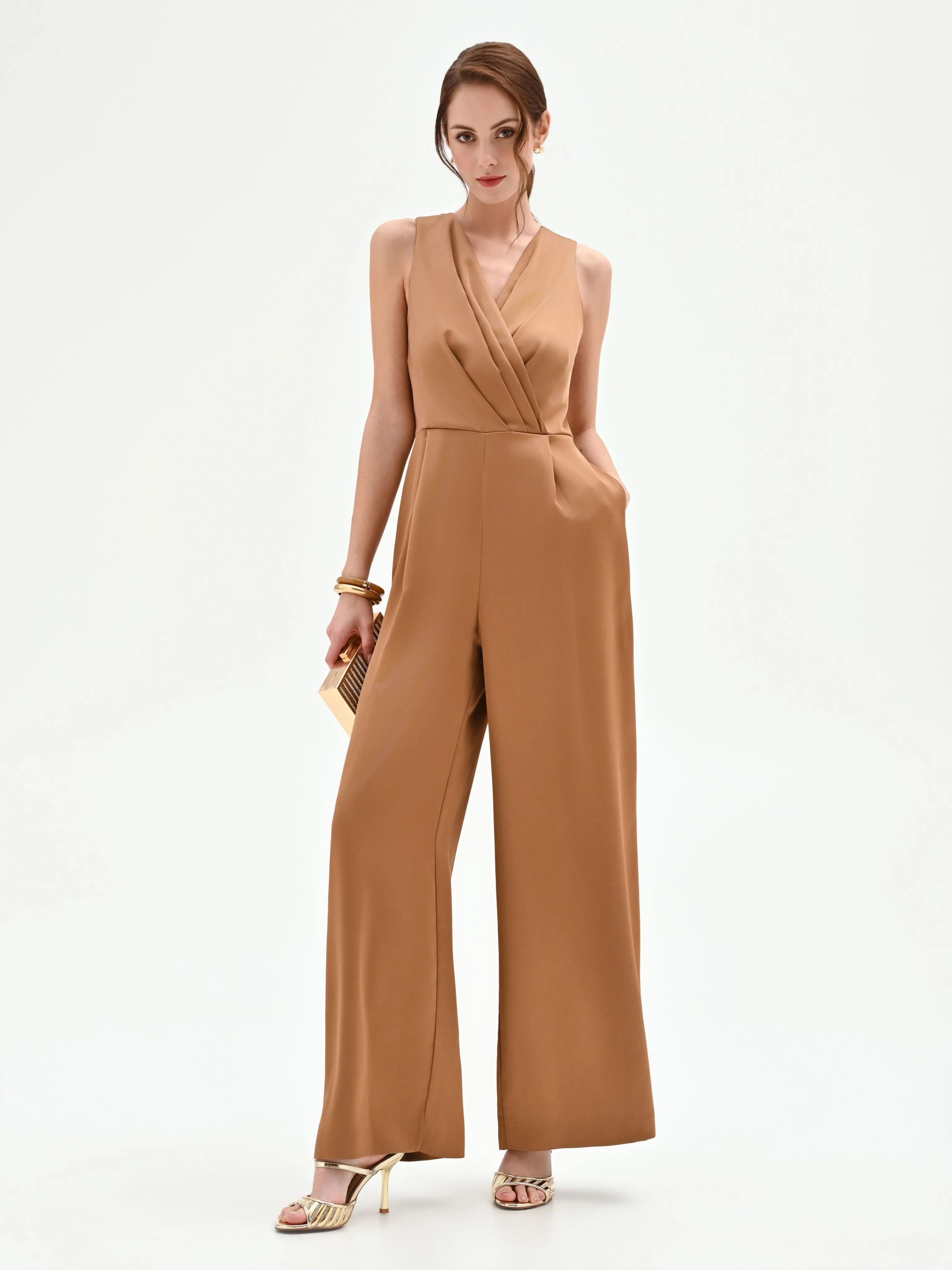Tuta intera marrone bronzo con pantalone a palazzo - Image 5