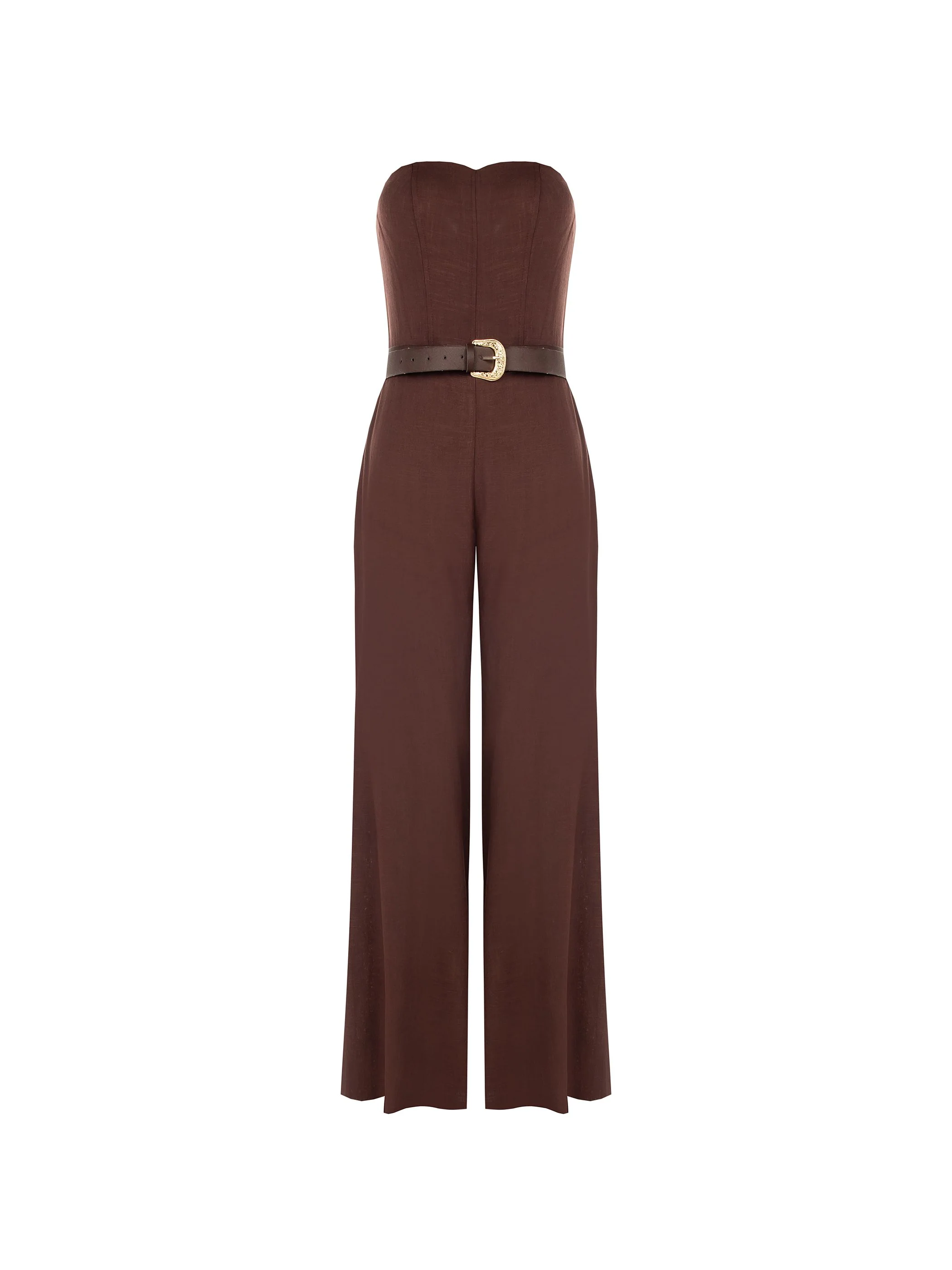 Tuta intera marrone con pantalone a palazzo - Image 5