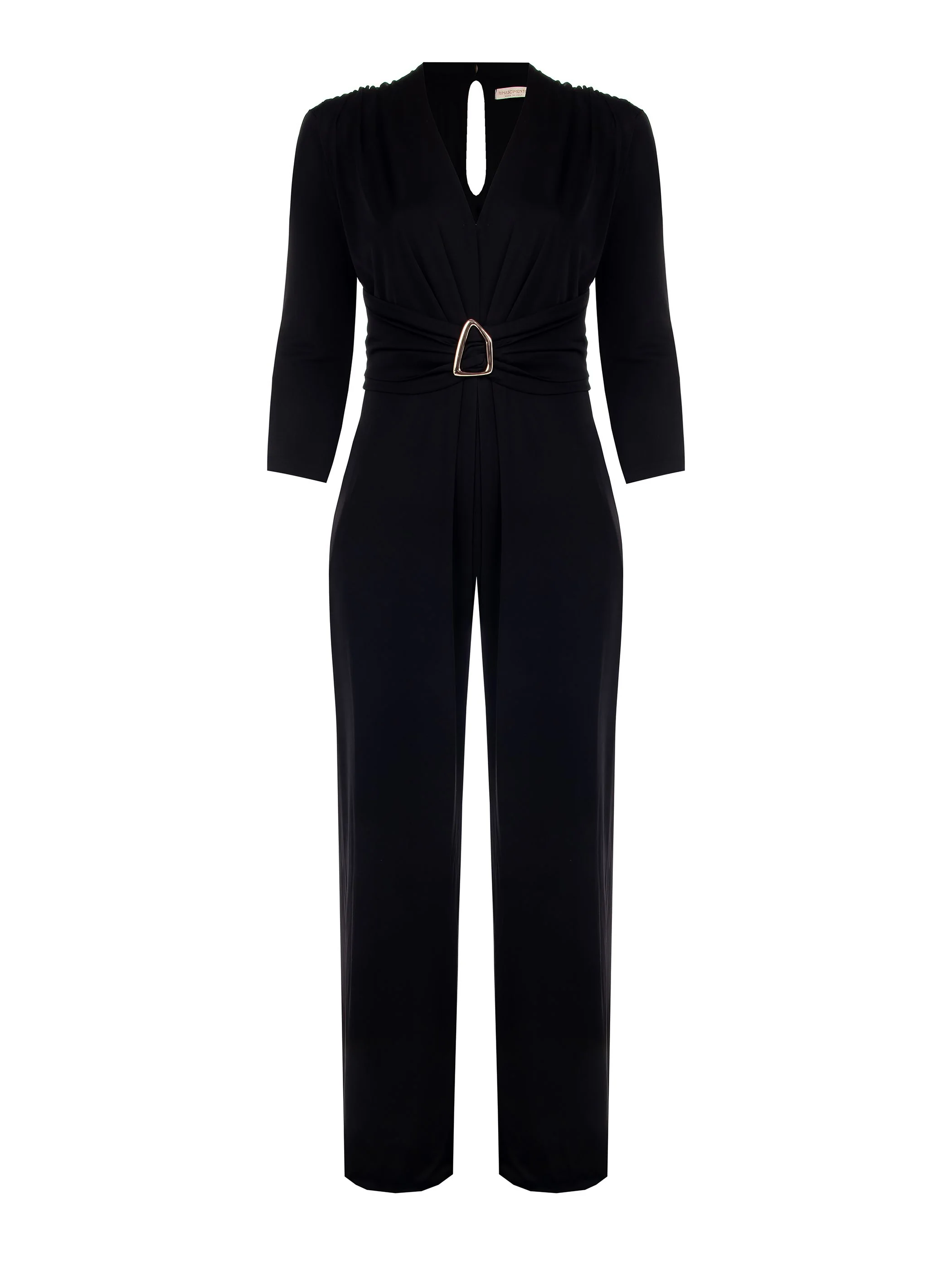 Tuta nera Curvy palazzo in jersey fluido - Image 5