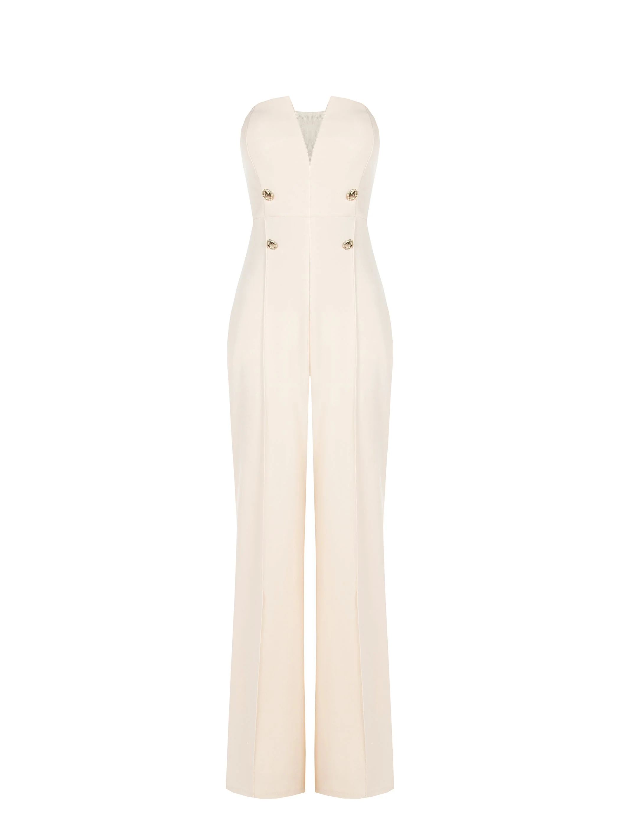 Tuta palazzo beige chiaro con bottoni e bustier - Image 5