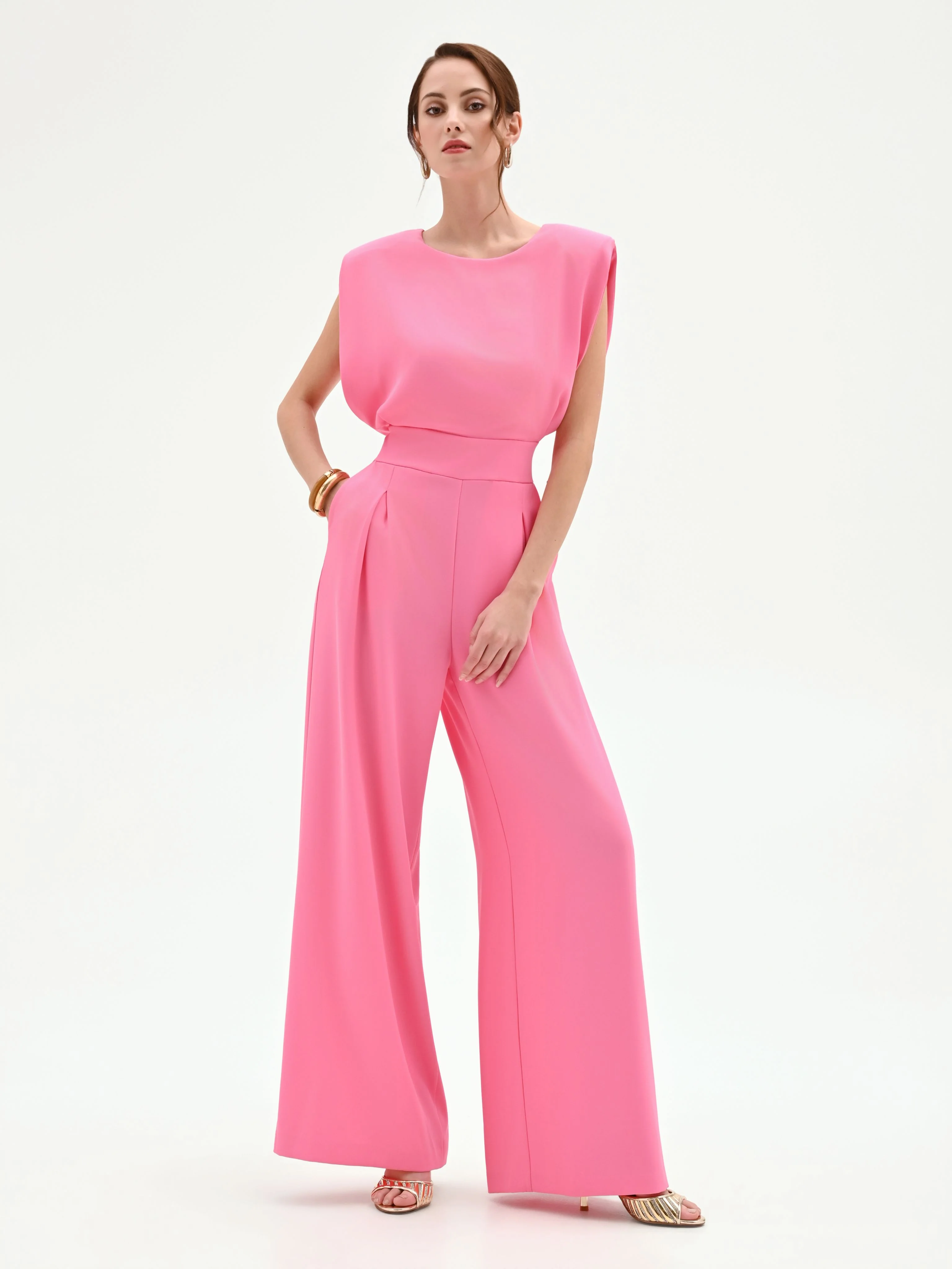 Tuta rosa con pantalone a palazzo - Image 4